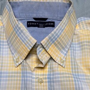 Tommy Hilfiger Men's Yellow and Blue Checkered Shirt